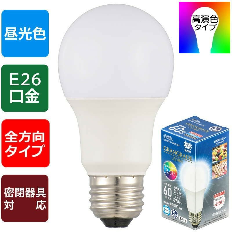 オーム電機 LED電球 60形 昼光色